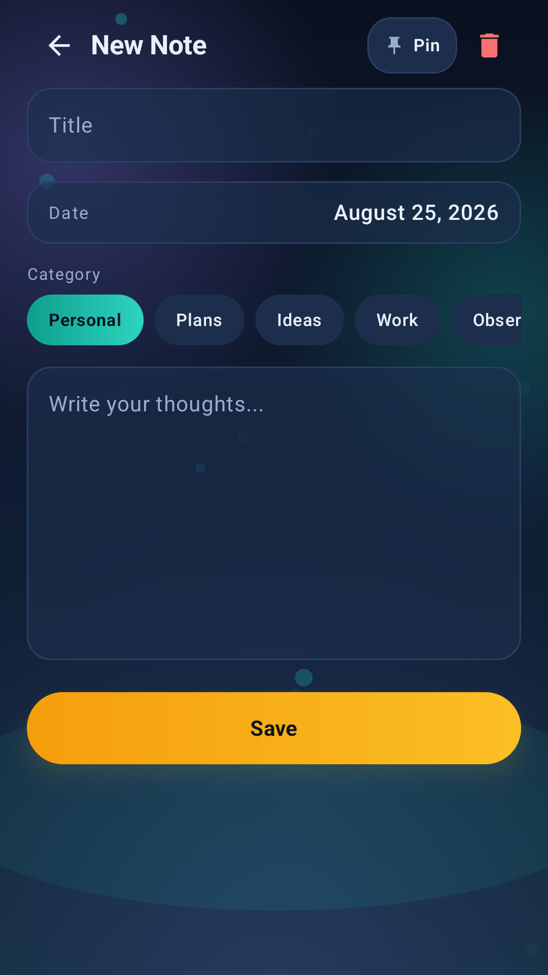 Pure Note Journal new note screen